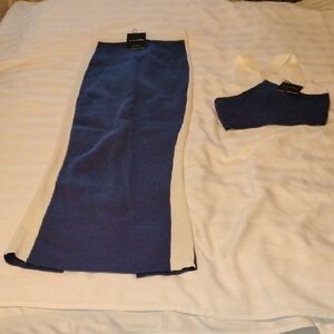 JLUXLABEL Blue and White Maxi Skirt